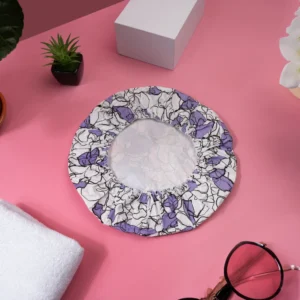 Shower Cap - White with Purple